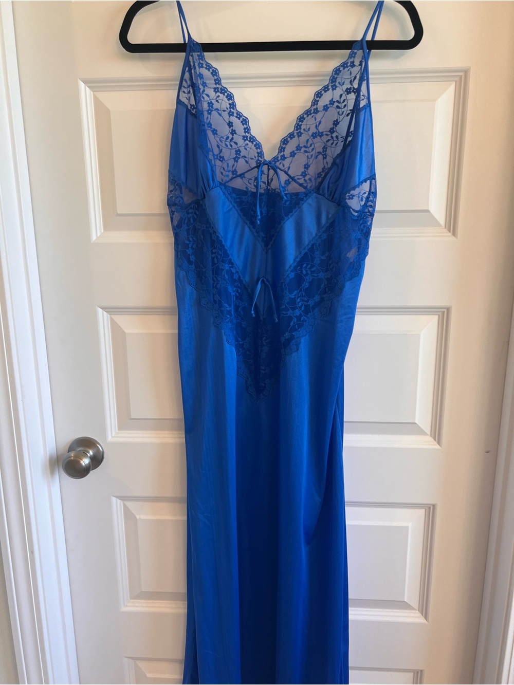 Sears Royal Blue Lace-Trim Satin Slip Nightgown